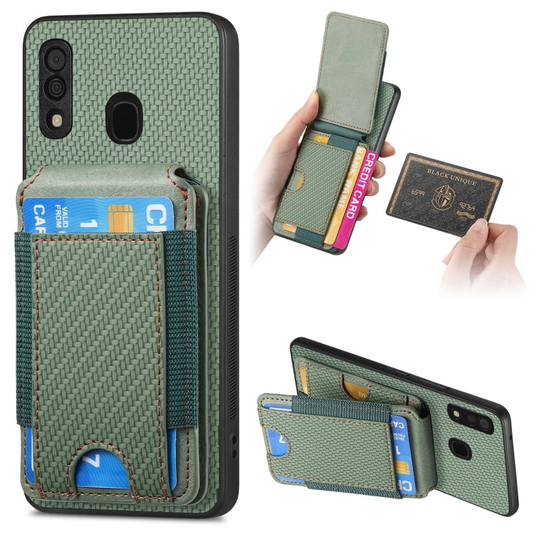 Custodia per telefono con supporto a portafoglio verticale in fibra di carbonio, For Samsung Galaxy A30 / A20 / M10s, For Samsung Galaxy A50 / A50s / A30s, For Samsung Galaxy S8+