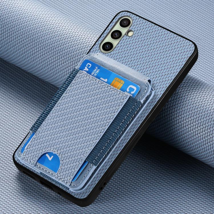 Custodia telefono con supporto a portafoglio in fibra di carbonio per Samsung