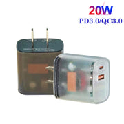 Caricabatterie per telefono cellulare USB PD3.0 Type-C + QC3.0 trasparente, presa americana, US Plug