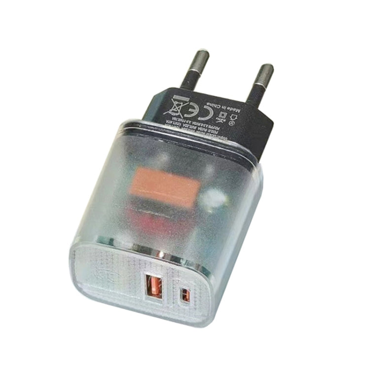 Caricabatterie per telefono cellulare USB PD3.0 Type-C + QC3.0 trasparente, presa europea, EU Plug