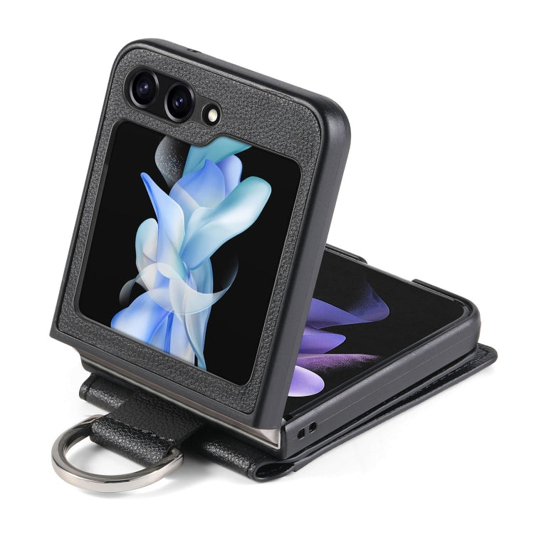 Custodia portafoglio in pelle con trama litchi per Galaxy Z Flip5
