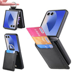 Custodia per telefono con portafoglio ad anello in pelle con trama litchi, For Galaxy Z Flip8 5G, For Galaxy Z Flip7 5G, For Galaxy Z Flip6