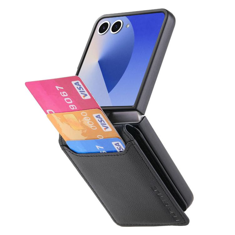 Custodia per telefono con portafoglio ad anello in pelle con trama litchi, For Galaxy Z Flip8 5G, For Galaxy Z Flip7 5G, For Galaxy Z Flip6