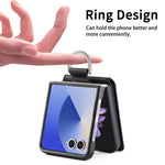 Custodia per telefono con portafoglio ad anello in pelle con trama litchi, For Galaxy Z Flip8 5G, For Galaxy Z Flip7 5G, For Galaxy Z Flip6