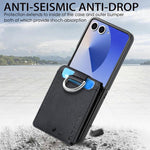 Custodia per telefono con portafoglio ad anello in pelle con trama litchi, For Galaxy Z Flip8 5G, For Galaxy Z Flip7 5G, For Galaxy Z Flip6