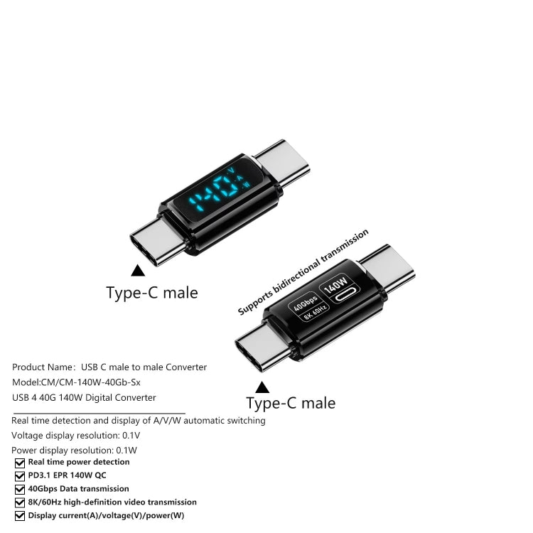 Adattatore digitale PD 140W Type-C con display e trasmissione 8K