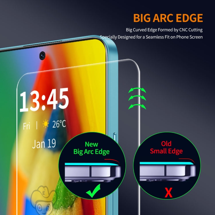Pellicola in vetro temperato ad alto contenuto di alluminio-silicio ENKAY 9H Big Arc Edge, For Galaxy A36 / A56, For Galaxy M55 / F55 / C55, For Galaxy M35 / A35, For Galaxy F15 / M15