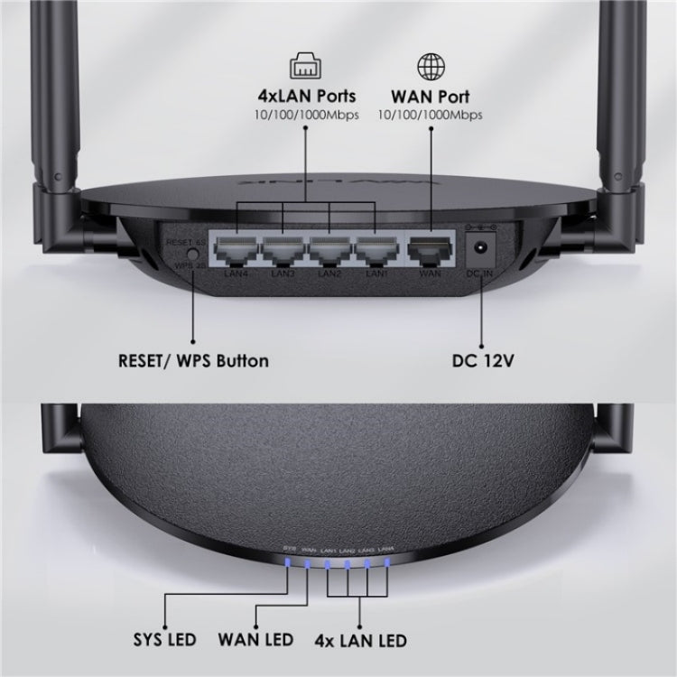 WAVLINK WN530G3 4x 5dBi Antenna pieghevole AC1200 Dual Band Wireless Repeater Router, US Plug, UK Plug, EU Plug, AU Plug