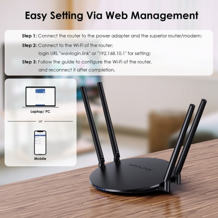 WAVLINK WN530G3 4x 5dBi Antenna pieghevole AC1200 Dual Band Wireless Repeater Router, US Plug, UK Plug, EU Plug, AU Plug