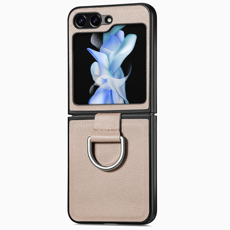 Custodia per telefono con anello in pelle con texture Litchi, For Galaxy Z Flip8 5G, For Galaxy Z Flip7 5G, For Galaxy Z Flip6 5G