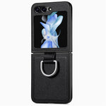 Custodia per telefono con anello in pelle con texture Litchi, For Galaxy Z Flip8 5G, For Galaxy Z Flip7 5G, For Galaxy Z Flip6 5G