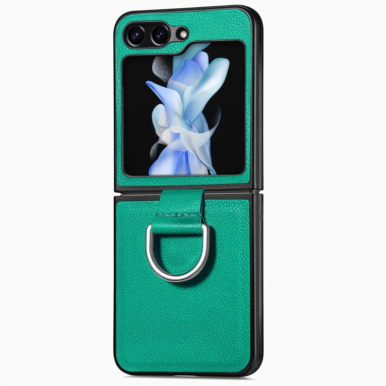 Custodia per telefono con anello in pelle con texture Litchi, For Galaxy Z Flip8 5G, For Galaxy Z Flip7 5G, For Galaxy Z Flip6 5G