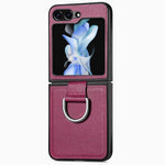 Custodia per telefono con anello in pelle con texture Litchi, For Galaxy Z Flip8 5G, For Galaxy Z Flip7 5G, For Galaxy Z Flip6 5G