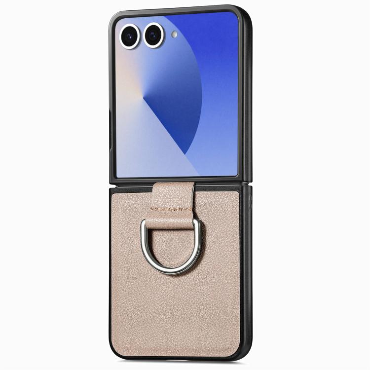 Custodia per telefono con anello in pelle con texture Litchi, For Galaxy Z Flip8 5G, For Galaxy Z Flip7 5G, For Galaxy Z Flip6 5G