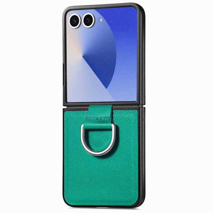 Custodia per telefono con anello in pelle con texture Litchi, For Galaxy Z Flip8 5G, For Galaxy Z Flip7 5G, For Galaxy Z Flip6 5G