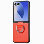 Custodia per telefono con anello in pelle con texture Litchi, For Galaxy Z Flip8 5G, For Galaxy Z Flip7 5G, For Galaxy Z Flip6 5G