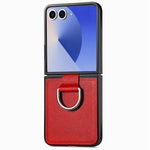 Custodia per telefono con anello in pelle con texture Litchi, For Galaxy Z Flip8 5G, For Galaxy Z Flip7 5G, For Galaxy Z Flip6 5G