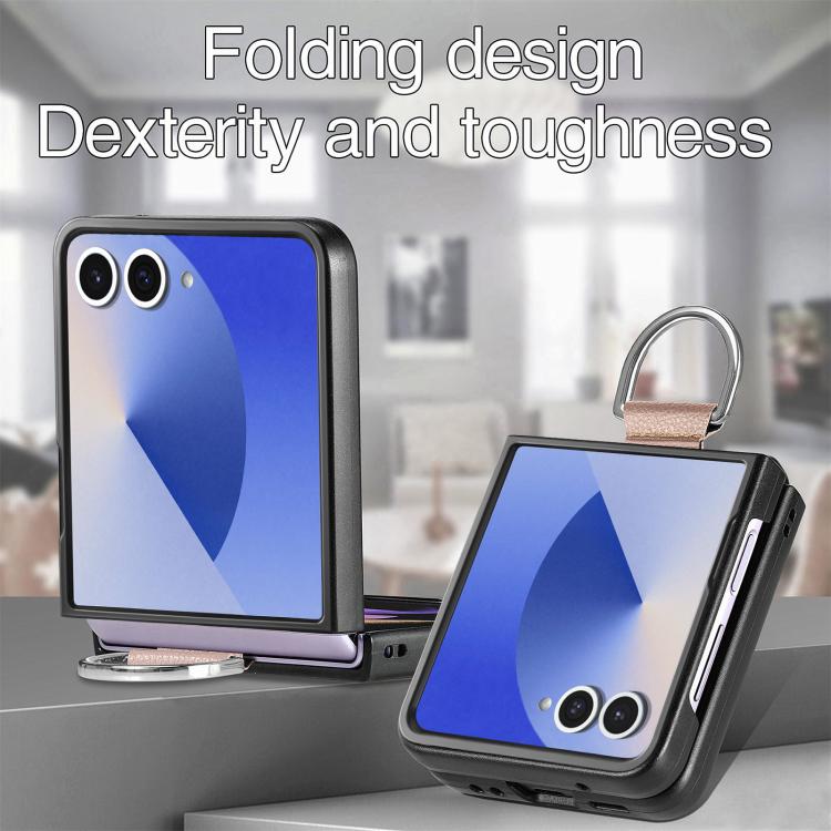 Custodia per telefono con anello in pelle con texture Litchi, For Galaxy Z Flip8 5G, For Galaxy Z Flip7 5G, For Galaxy Z Flip6 5G