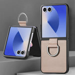 Custodia per telefono con anello in pelle con texture Litchi, For Galaxy Z Flip8 5G, For Galaxy Z Flip7 5G, For Galaxy Z Flip6 5G