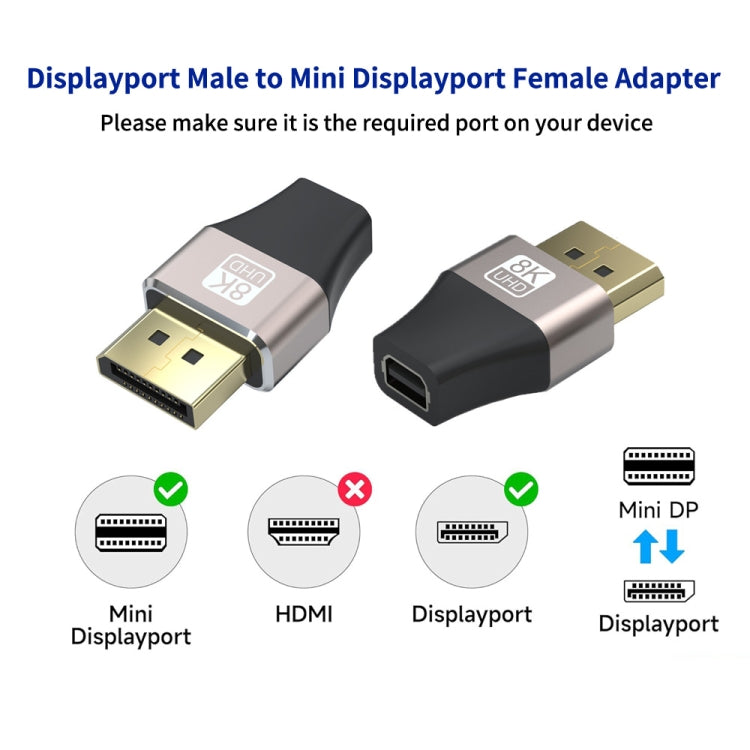 Adattatore convertitore DP da Displayport maschio a Mini Displayport femmina JUNSUNMAY 8K 60Hz, Displayport to Female Mini Displayport Adapter DP