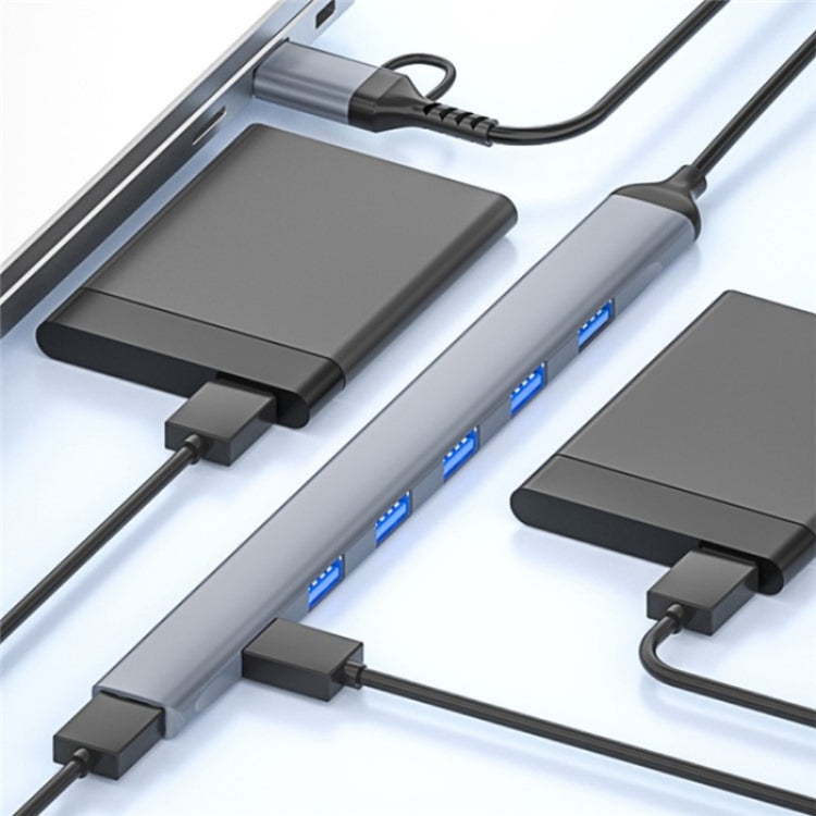 ADS-303D USB + Tipo-C a USB 3.0 + 6x USB 2.0 Splitter Hub multifunzione 7 in 1, ADS-303D