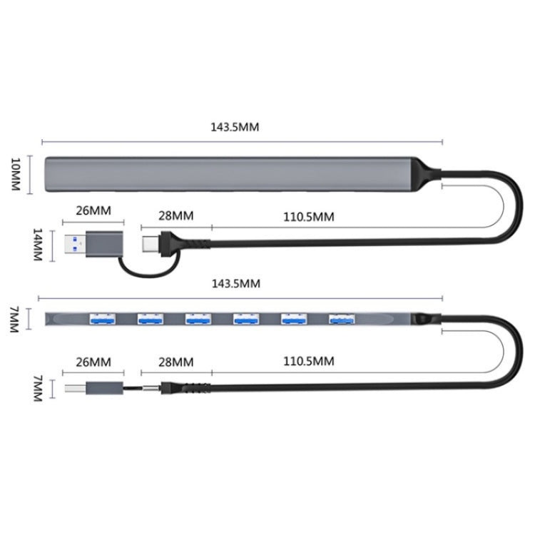 ADS-303D USB + Tipo-C a USB 3.0 + 6x USB 2.0 Splitter Hub multifunzione 7 in 1, ADS-303D