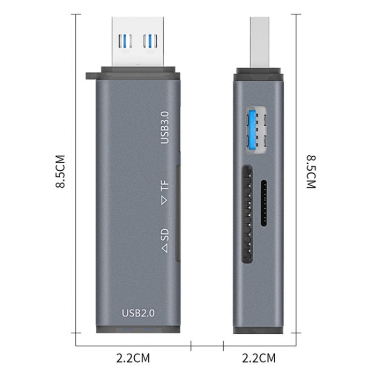Lettore di schede SD/TF ADS-308A Hub splitter USB 3.0 + USB 2.0 in lega di alluminio