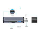 Lettore di schede SD/TF ADS-308A Hub splitter USB 3.0 + USB 2.0 in lega di alluminio