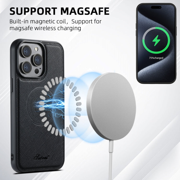 Custodia per telefono con portafoglio staccabile MagSafe in pelle a grana incrociata Suteni H17, For iPhone 12 Pro