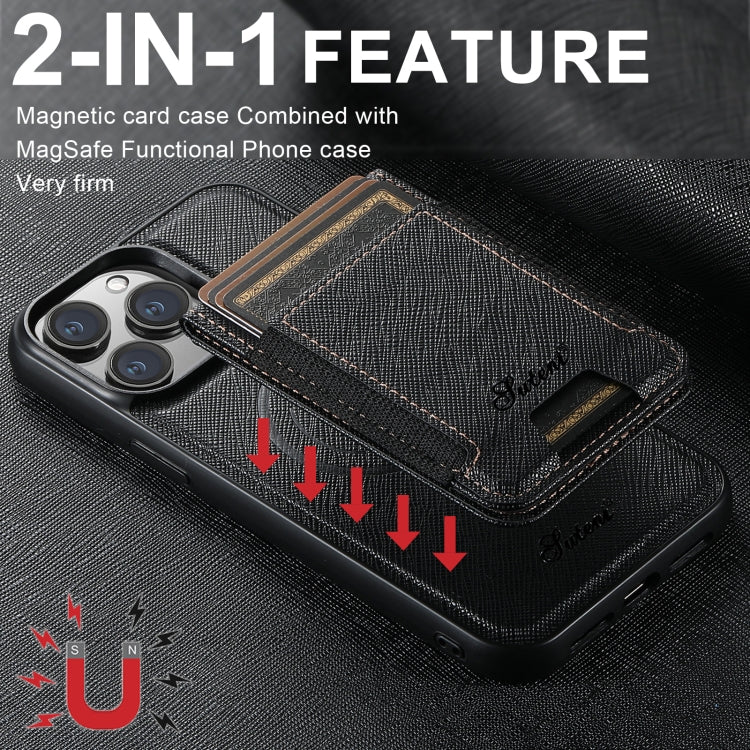 Custodia per telefono con portafoglio staccabile MagSafe in pelle a grana incrociata Suteni H17, For iPhone 12 Pro