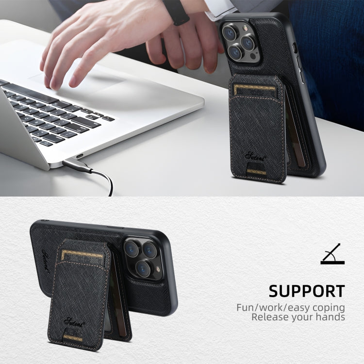 Custodia per telefono in pelle con portafoglio MagSafe Suteni H18 Cross Grain, For iPhone 12 Pro