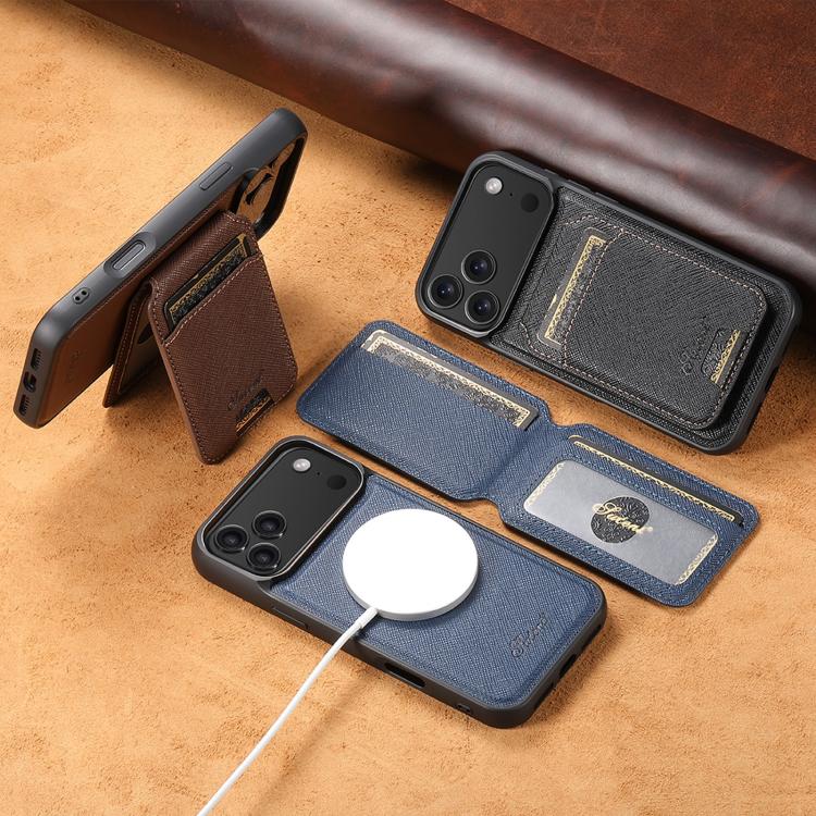 Custodia per telefono in pelle con portafoglio MagSafe Suteni H18 Cross Grain, For iPhone 12 Pro