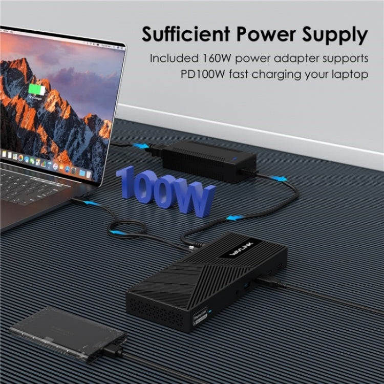Stazione di aggancio per laptop con triplo display 4K WAVLINK UG69PD25 Pro 100W PD, US Plug, EU Plug, UK Plug, AU Plug