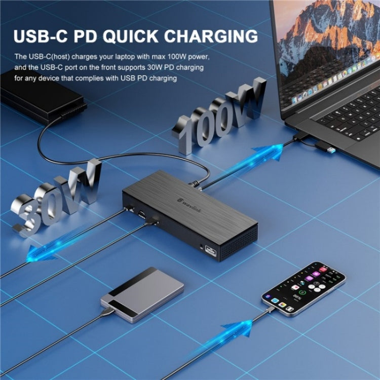 WAVLINK UG69PD8 Pro 18-in-1 DP / HD 5K Quadruplo Display USB C Stazione di Docking Universale, US Plug, EU Plug, UK Plug, AU Plug