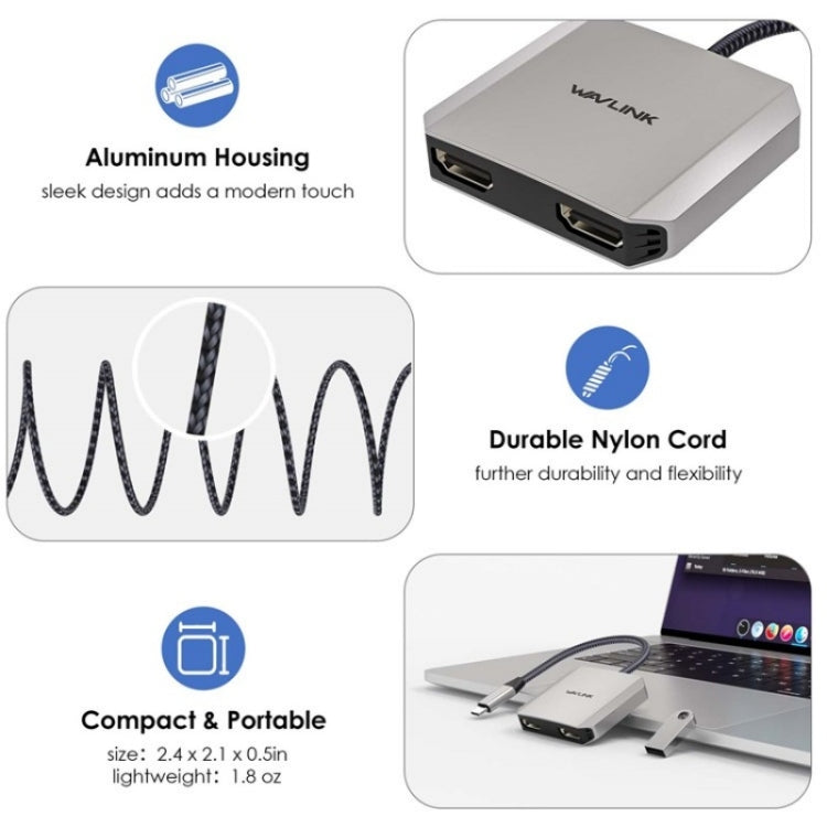 Adattatore per monitor 4K 60Hz WAVLINK UHP510 Pro 87W PD Charging USB C a doppio HD