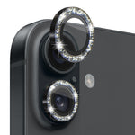 Pellicola protettiva per obiettivo della fotocamera NORTHJO Glitter in vetro temperato con anello in metallo, For iPhone 16 / 16 Plus