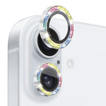 Pellicola protettiva per obiettivo della fotocamera NORTHJO Glitter in vetro temperato con anello in metallo, For iPhone 16 / 16 Plus