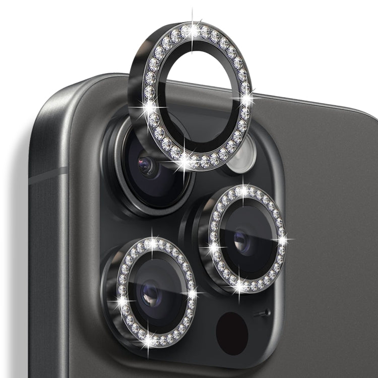 Pellicola protettiva per obiettivo della fotocamera con strass NORTHJO in vetro temperato con anello in metallo, For iPhone 16 Pro / 16 Pro Max