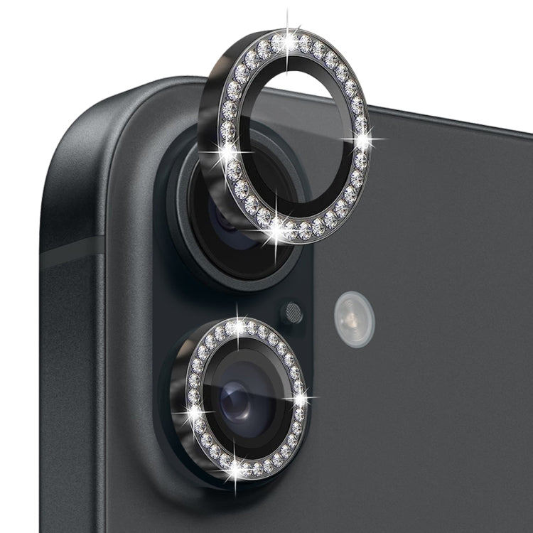 Pellicola protettiva per obiettivo della fotocamera con strass NORTHJO in vetro temperato con anello in metallo, For iPhone 16 / 16 Plus