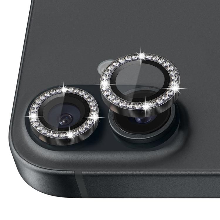 Pellicola protettiva per obiettivo della fotocamera con strass NORTHJO in vetro temperato con anello in metallo, For iPhone 16 / 16 Plus