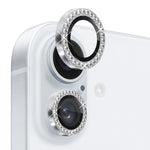 Pellicola protettiva per obiettivo della fotocamera con strass NORTHJO in vetro temperato con anello in metallo, For iPhone 16 / 16 Plus