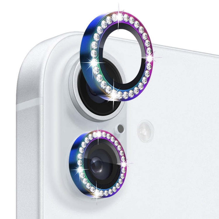 Pellicola protettiva per obiettivo della fotocamera con strass NORTHJO in vetro temperato con anello in metallo, For iPhone 16 / 16 Plus