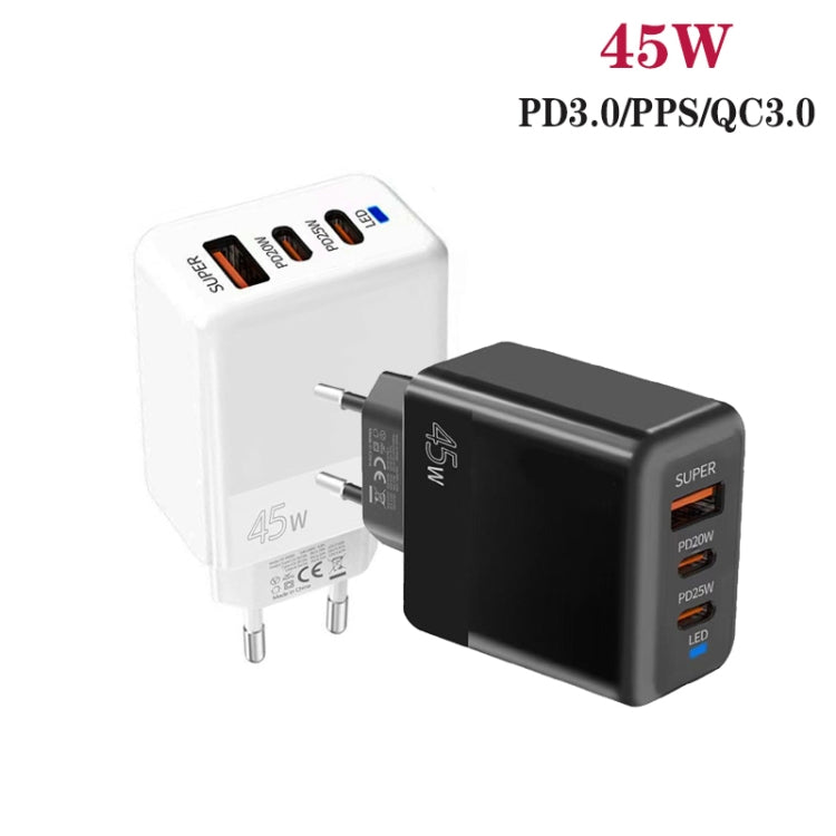 Caricabatterie USB completamente compatibile con protocollo PD3.0 / PPS Type-C + QC3.0 da 45 W, spina UE, PD3.0 / PPS Type-C + QC3.0 USB(EU Plug)