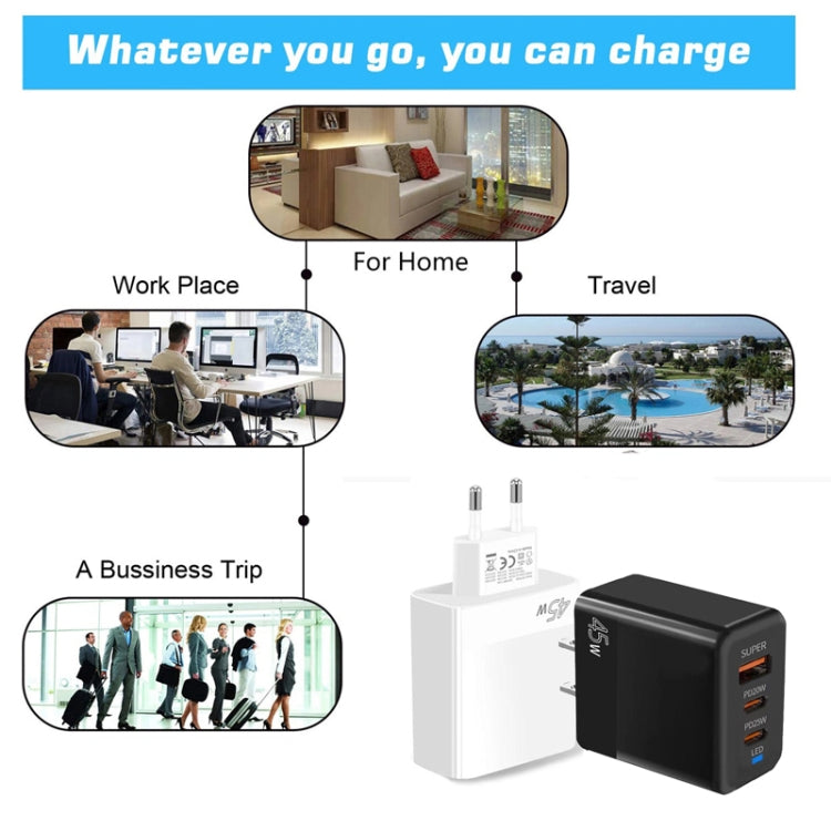 Caricabatterie USB completamente compatibile con protocollo PD3.0 / PPS Type-C + QC3.0 da 45 W, spina UE, PD3.0 / PPS Type-C + QC3.0 USB(EU Plug)