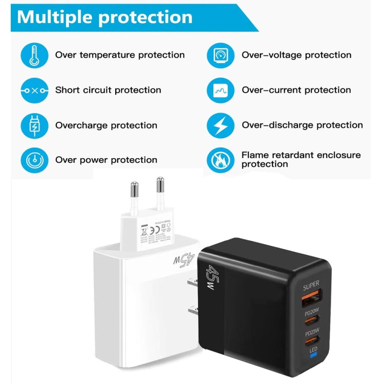 Caricabatterie USB completamente compatibile con protocollo PD3.0 / PPS Type-C + QC3.0 da 45 W, spina UE, PD3.0 / PPS Type-C + QC3.0 USB(EU Plug)