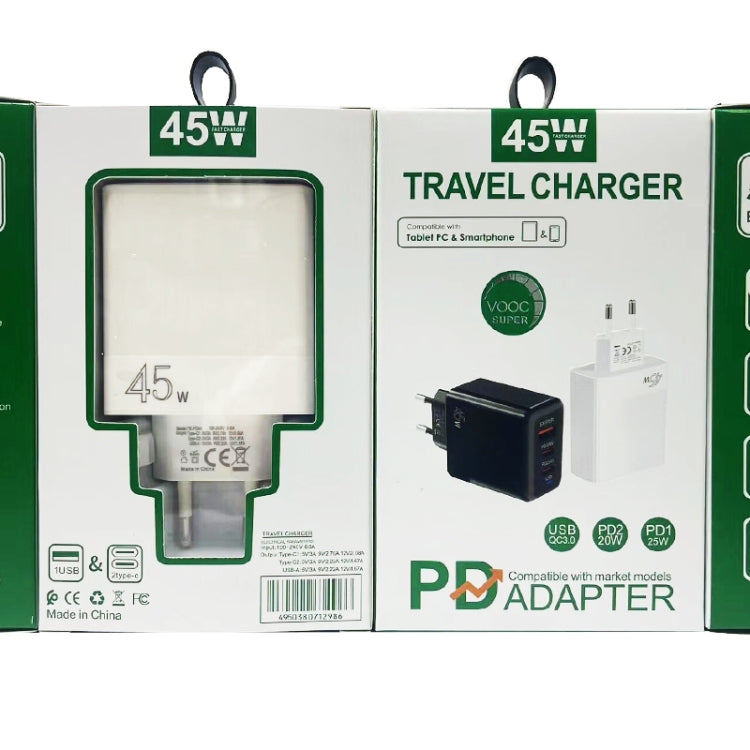 Caricabatterie USB completamente compatibile con protocollo PD3.0 / PPS Type-C + QC3.0 da 45 W, spina UE, PD3.0 / PPS Type-C + QC3.0 USB(EU Plug)