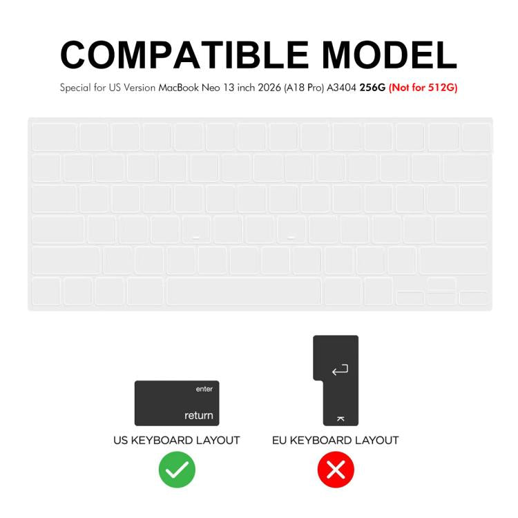 ENKAY Pellicola protettiva per tastiera in TPU morbido versione USA, For MacBook Neo 13 inch 2026 (A18 Pro) A3404 256G, For MacBook Pro 14.2 / 16.2 / Air 13.6 / 15.3