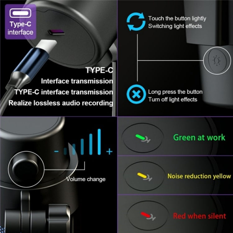 Microfono a condensatore da tavolo professionale M8 con luce RGB, M8