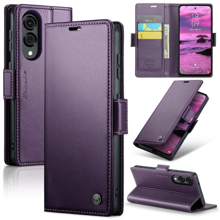 CaseMe 023 Custodia per telefono in pelle antifurto con fibbia a farfalla e texture Litchi RFID, For Galaxy Z Fold7, For Galaxy S25 Edge 5G, For Galaxy A56 5G, For Galaxy A26 5G