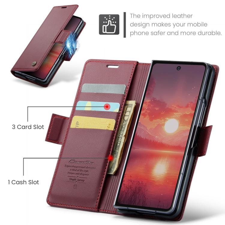 CaseMe 023 Custodia per telefono in pelle antifurto con fibbia a farfalla e texture Litchi RFID, For Galaxy Z Fold7, For Galaxy S25 Edge 5G, For Galaxy A56 5G, For Galaxy A26 5G